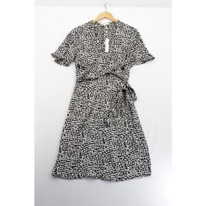 Love Stitch leopard print ruffled tie waist dress womens small cottagecore fairy